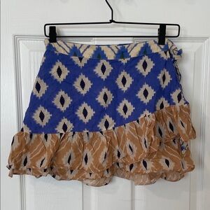 Zara Blue and Tan Geometric Mini Skirt